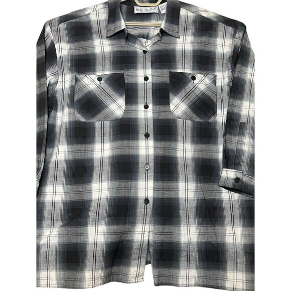 Class by Just Class Women Plaid Long Sleeve Button-Up Shirt Size L Black & White - Picture 2 of 16